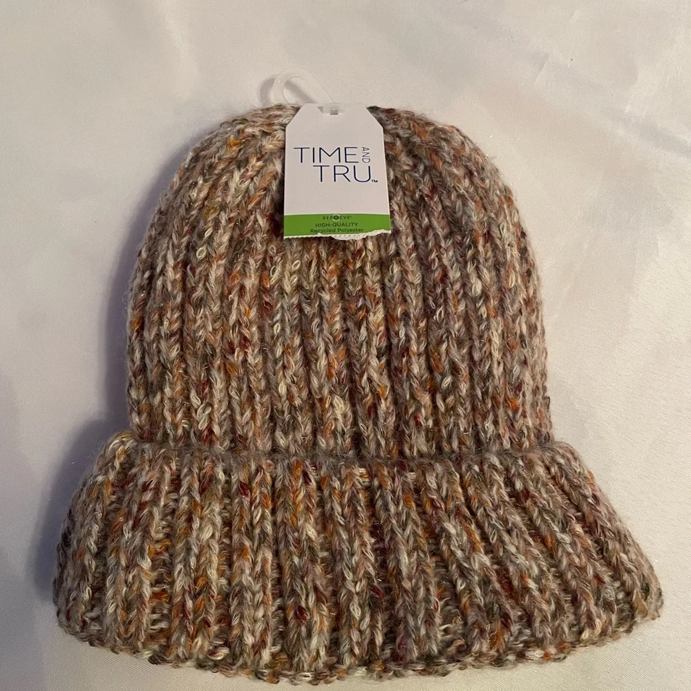 Time and Tru Women’s Lined Warm Knit Hat and Mittens Set - Brown and Tan,‎ NWT